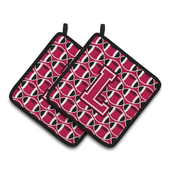 Letter L Football Crimson and White Pair of Pot Holders