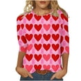 thumbnail image 2 of Tejiojio Red Heart Sweater for Women Loose Medium Long Sleeve 3/4 Sleeve Valentine's Day Printed Crew-neck Top, 2 of 5