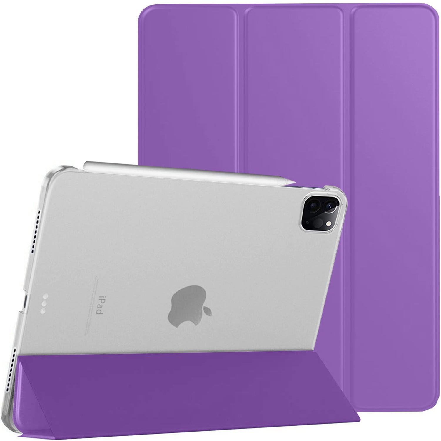 DuraSafe Cases iPad PRO 11 Inch 2nd 3rd 4th [ PRO 11 2020 2 2021 3 2022 4 Gen ] A2377 A2459 A2228 A2068 A2230 A1980 A2013 A1934 A1979 TriFold Hard Smart PC Translucent Back Cover - Purple