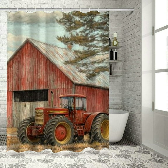 Autua Farm Tractor Barn Shower Curtain 100% Polyester with Hooks 36"x72