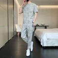 thumbnail image 3 of Conjuntos de pantalones Camiseta lisa para hombre Trajes deportivos grises Pantalones deportivos Top Chándal con alfabeto Ropa para hombre Estilo coreano 5xl Elástico, 3 of 5