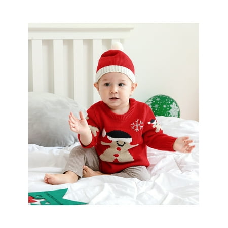 

Pudcoco Christmas Newborn Infant Baby Girls Boys Knit Romper Long Sleeve Button Warm Autumn Winter Toddler Clothes Jumpsuits Hat Outfits