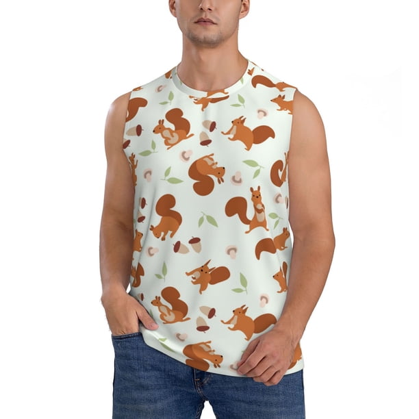 Fotbe Squirrel Playing Men's Camiseta sin Mangas Estampada para Hombres, Playera Casual para Gimnasio, Entrenamiento, Playa-Small