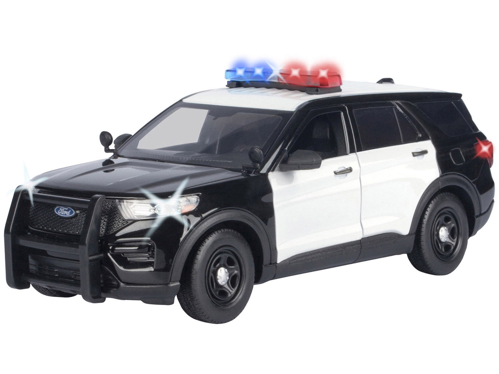 2022 Ford Police Interceptor Utility Black and White "Builders Kit" with Flashing Light Bar and Front and Rear Lights and Sounds 1/24 Diecast Model Car by Motormax