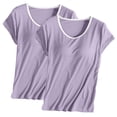 thumbnail image 1 of Tnhcen 2 Pcs Haut à Manches Courtes Col Rond Uni avec Soutien-Gorge Pyjama Vêtements de Maison T-Shirts de Nuit pour Femmes, 1 of 2