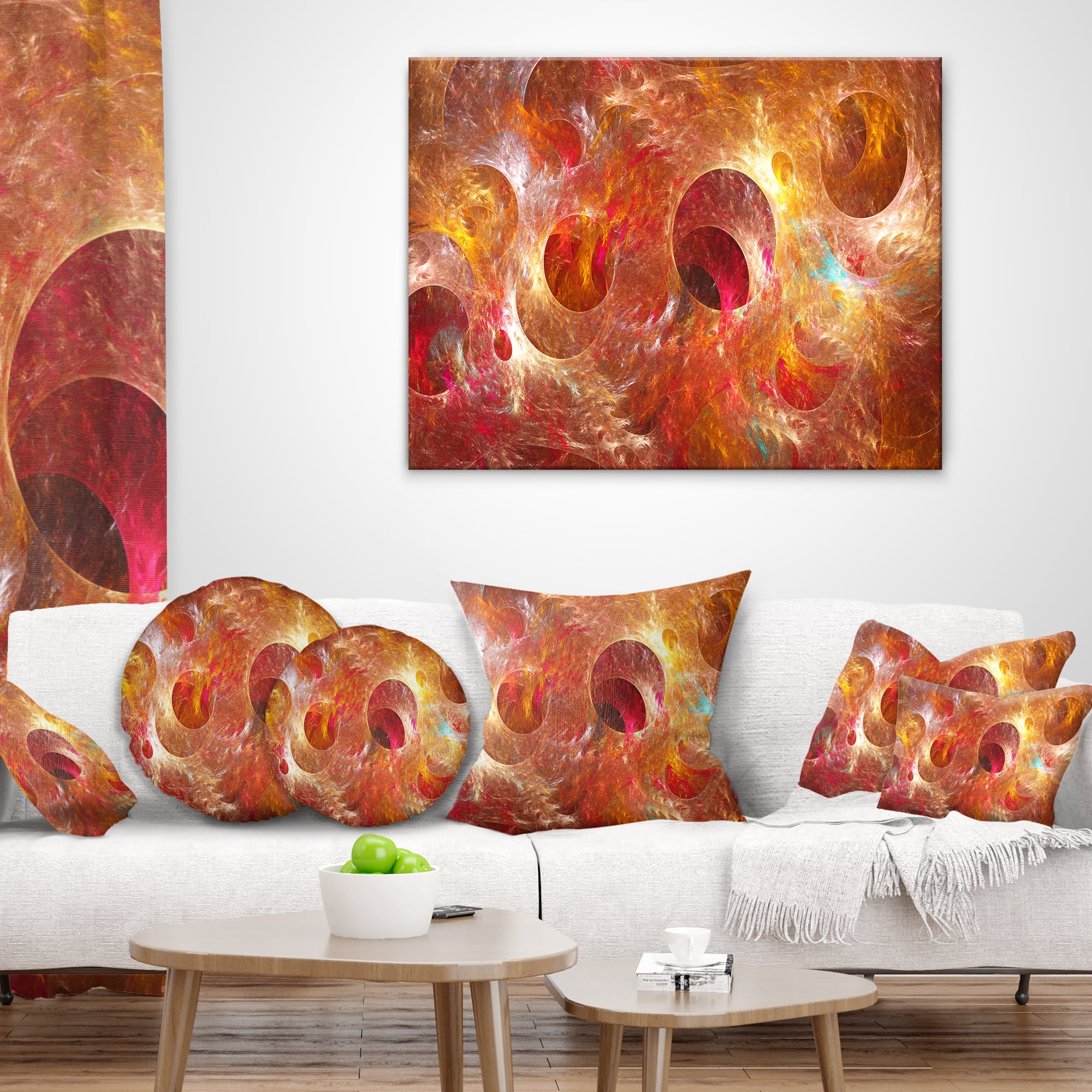 Designart Red Yellow Circles Texture - Abstract Throw Pillow - 18x18