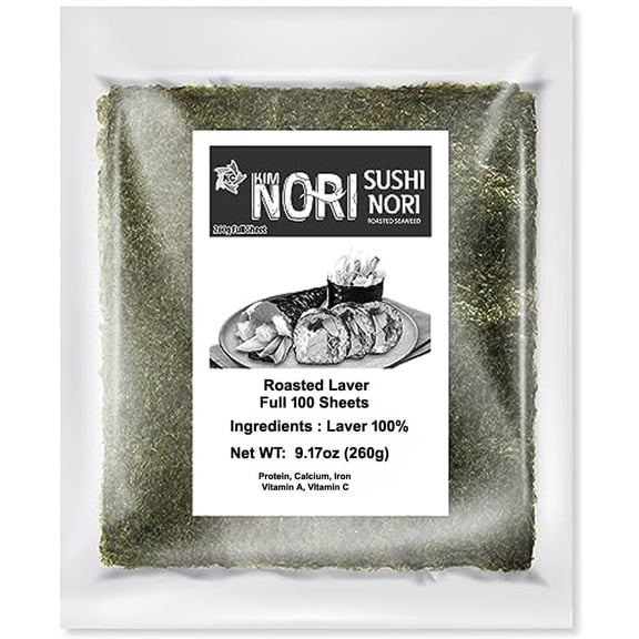 Kimnori Organic Sushi Nori, 100 Full Sheets for Gimbap & Sushi, 260g (9.17 oz)