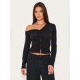 thumbnail image 4 of Cárdigan Corto de Larga con Hombros Descubiertos y Abertura Frontal para Mujer, Camisa con Botones, Tops de Otoño Negro M, 4 of 8
