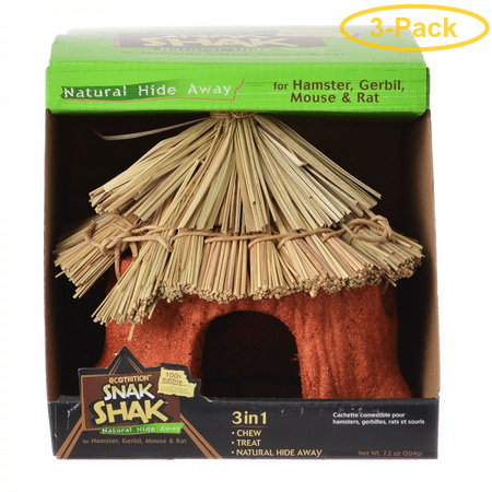 Ecotrition 100% Edible Snak Shak Natural Hide Away Small (5 Diameter x 7 Tall x 1.75 Opening) - Pack of 3