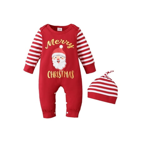 

Haite Infant One Piece Crew Neck Playsuit Cute Christmas Jumpsuit Party Xmas Striped Bodysuit Red 0-3M