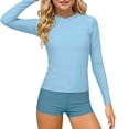 thumbnail image 3 of FSYBOA Girls Rash Guard Swimsuits, 2 Piece Quick Dry Long Sleeves Holiday Kids Bathing Suit Swimwear Light Blue Size 14T, 3 of 7