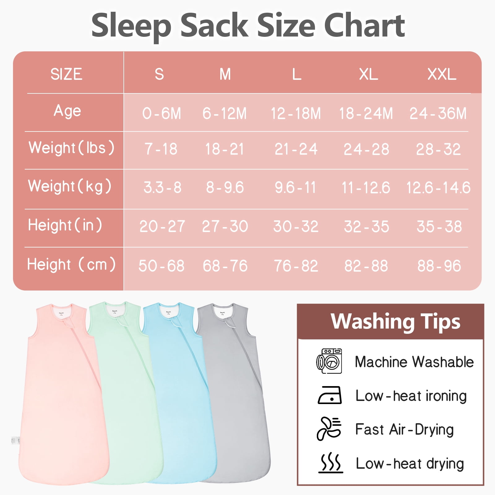Easyfi 1.0Tog Baby Sleep Sack 6-12M All-Season Supersoft & Breathable Bamboo Sleeping Bags, 2-Way Zip Baby Wearable Blanket