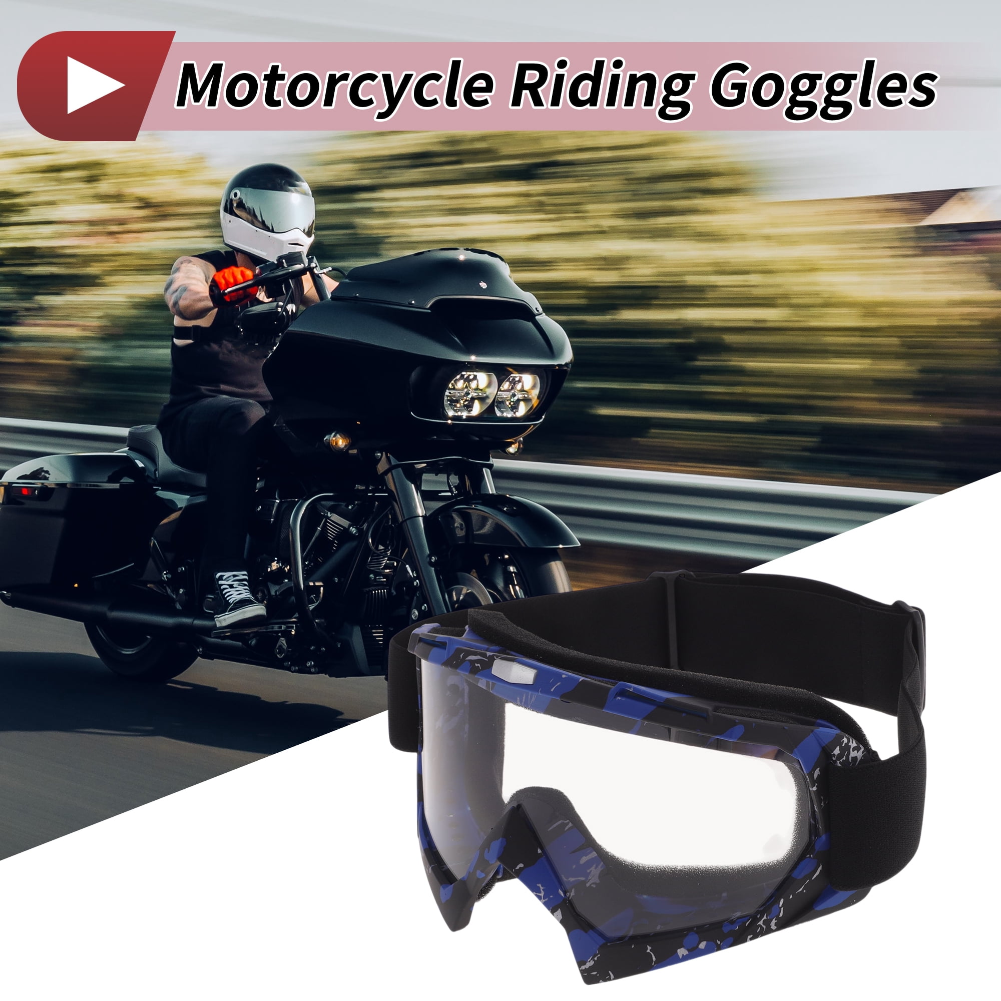 Unique Bargains Motorcycle Riding Goggles PC TPU Cycling Sunglasses Clear Lens Blue Black Frame