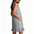thumbnail image 4 of NominalSnug Womens Cotton Nightgown Square Neck Ruffle Strap Sleeveless Midi Sleep Dress With Pockets Loungewear, 4 of 5