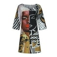 thumbnail image 3 of asdoklhq Womens Plus Size Clearance Dresses,Women African Vintage Print Middle Sleeve V Neck Casual Mini Dress, 3 of 9