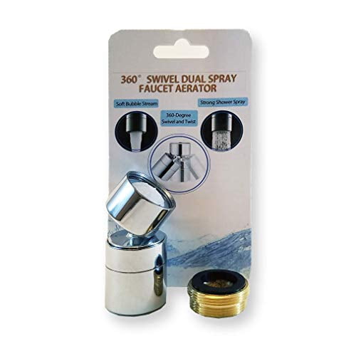 TOTOMO Kitchen Sink Faucet Aerator (Solid Brass) 2 Spray-mode (Shower&Bubble Stream) 360° Swivel Booster Sprayer adapter Water Saving Head attachment replacement - Chrome