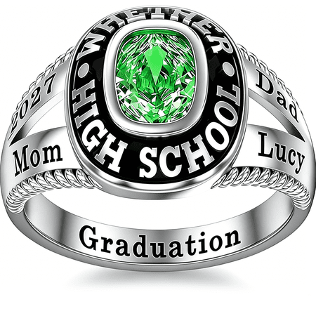 High School Graduation Class Rings, Customizable 316L Stainless Steel & Silver Class Ring with Birthstone, 2026 High School College Graduation Jewelry Mementos for Men & Women (Style 2-gold)