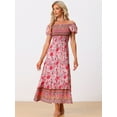 thumbnail image 4 of DARING DIVA Boho Floral Dress Midi Smocked Dress XS Pink, 4 of 6