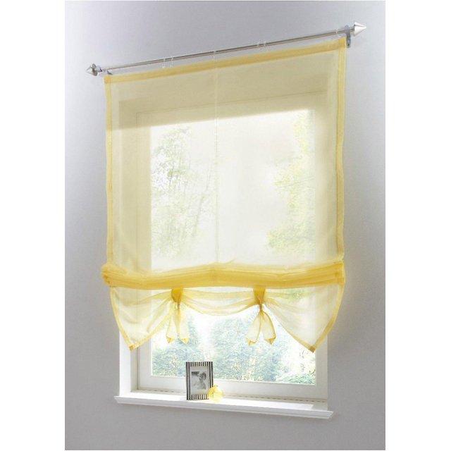 Estor romano de 1 pieza con trabillas, color amarillo, ancho x alto 140 x 155 cm, cortinas para cocina, transparentes, estor con trabillas, cortinas, voile moderno