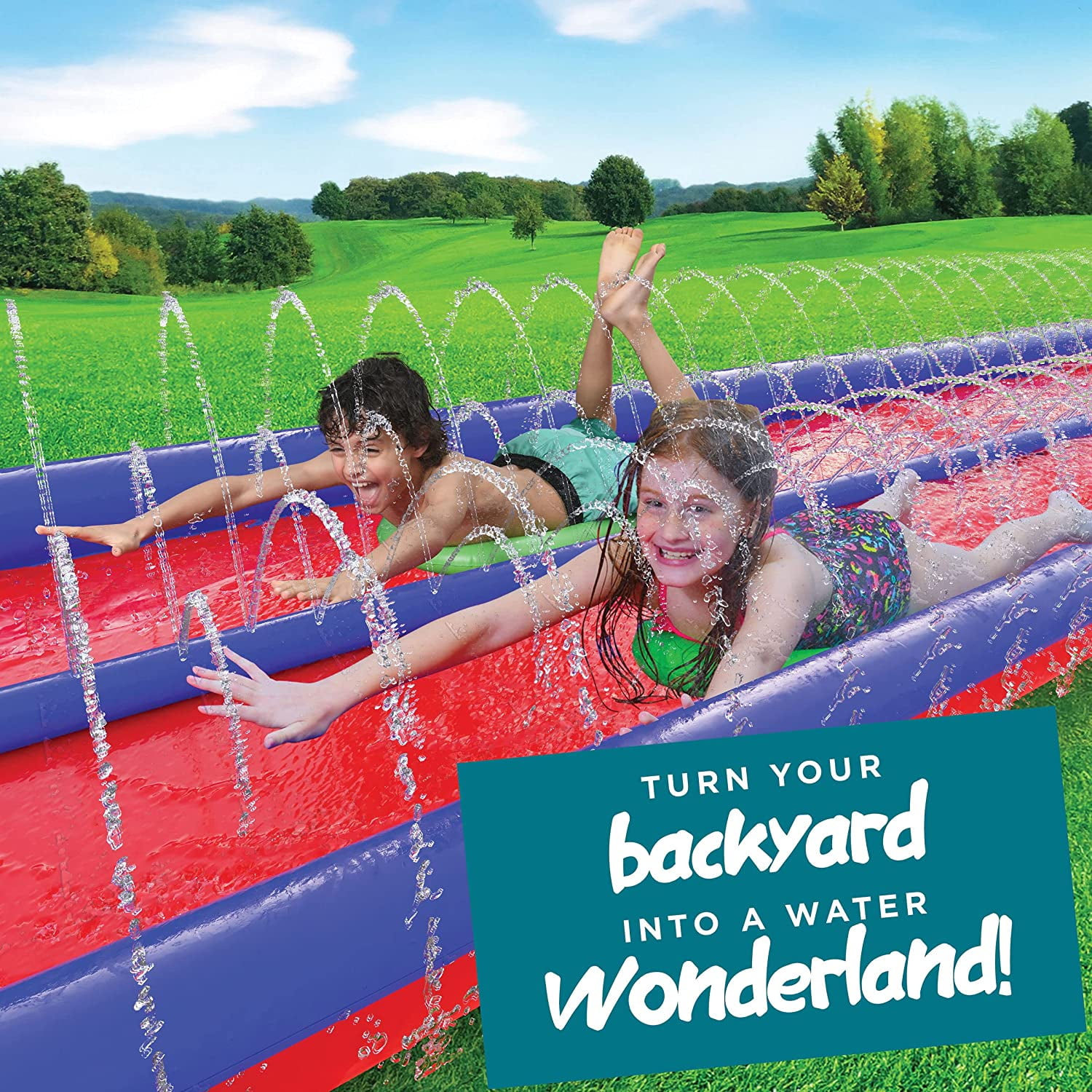 Stargo Double Lawn Water Slide Spraying Slip and Slide, Giant Backyard 25 feet Slide with 2 Inflatable Sliding Body Boards and Built in Sprinkler, Outdoor Wet Summer Fun or Snow Sledge