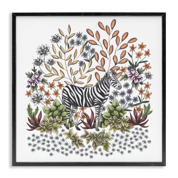 Jungle Wildlife Zebra Black Framed Giclee Art, design by Cecilia Battaini