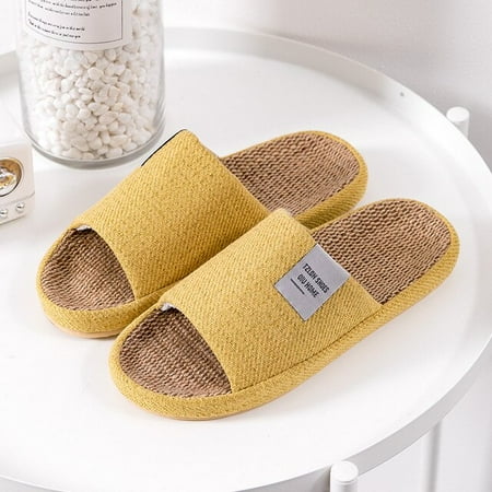 

PIKADINGNIS House Bedroom Women Hemp Slippers Simple Ladies Slides Anti-slip Spring Summer Indoor Couples Cotton Flax Shoes