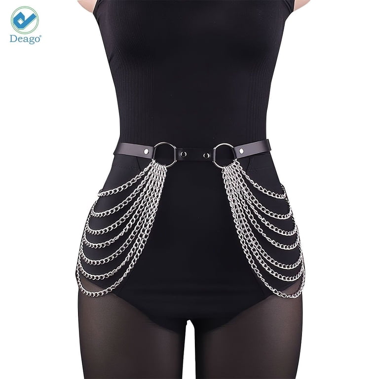 Deago Punk Black Waist Chain Belt Leather Layered Belly Body  display picture 1