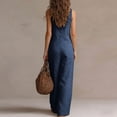 thumbnail image 6 of Brnmxoke Oversize Jumpsuit for Women,Summer Plus Size Ruffle Hem V Neck Button Down Jumpsuits Dressy Casual Linen Sleeveless Wide Legs Overall with Pocket Navy,XXL, 6 of 7