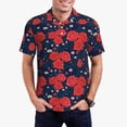 thumbnail image 3 of Balery Rose Flower Printed Men’s Short Sleeve Polo Shirt, Midweight Men's Shirt,Golf Polo shirts -X-Large, 3 of 9