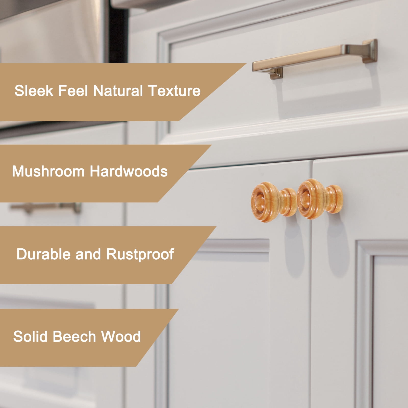 Unique Bargains Wooden Kitchen Cabinet Drawer Handles Beige