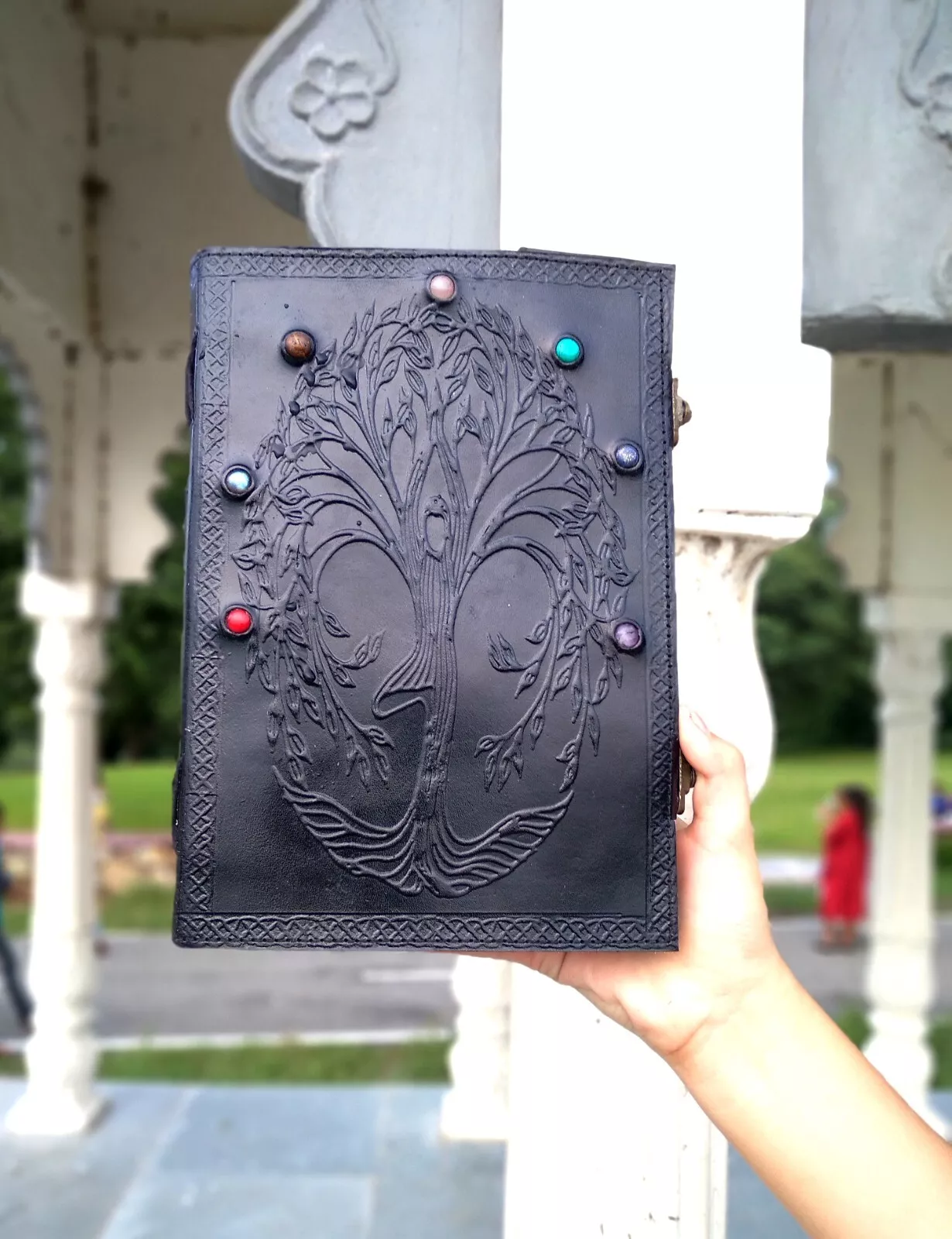 Handcrafted Embossed Design Vintage Leather Bound Journal Seven Chakra Stone Diary Blank Notebook For Men & Women
