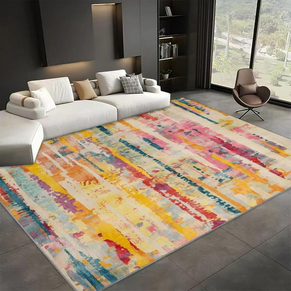Area Rugs, Abstract Rainbow Splash Rug Home Modern Carpet, Painted Carpet Non-Slip Carpets Rectangle Rug For Living Room, Bedroom, Office And Indoor Decoration