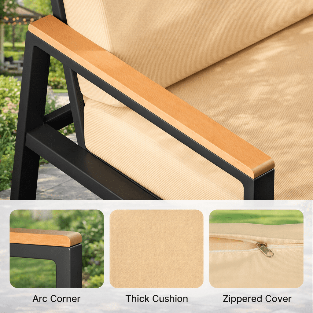 Aiho 4 Pieces Patio Furniture Set, All-Weather Outdoor Conversation Set with Coffee Table & Removable Cushions, Perfect for Patio, Garden, Yard, Beige