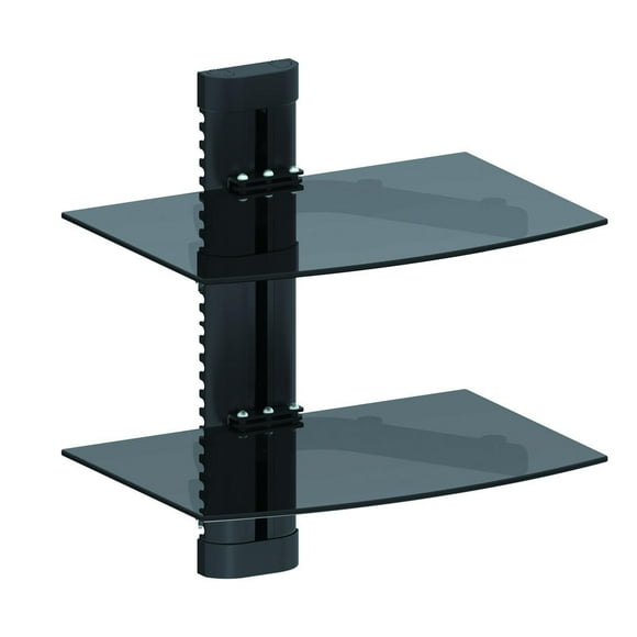 2-Tier DVD Wall Mount shelves for DVD players or AV components, Shelving System with 2 Adjustable Tempered Glass Shelf