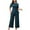 Blue, variant on Timegard Summer Outfits for Women Plus Size Short Sleeve Warp Ruched Slim Tops Wide Leg Pants Lounge Sets