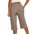 thumbnail image 5 of Huankd Bermuda Shorts For Women Linen Shorts Knee Length Elastic Waist Long Shorts Casual Summer Shorts Petite Capri Pants Dressy Beach Comfy Pull On Shorts With Pockets Light Brown 2XL, 5 of 8