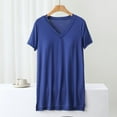 thumbnail image 2 of MIUOWANP Women's T-Shirts Loose Fit V-Neck Shirt Solid Color with Built In Bra Cups, Lightweight Loungewear Size M(6)Blue, 2 of 5
