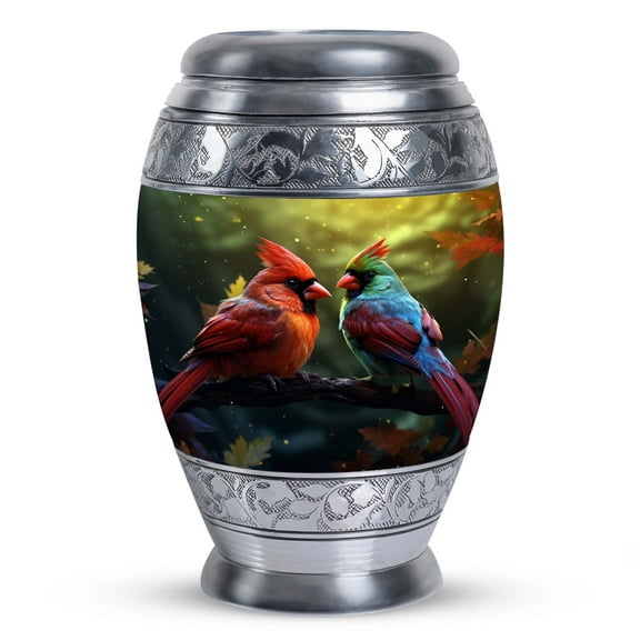 Two Colorfull Cardinal Birds Urn For Ashes Adult Male, Cremation Urns For Women, Urns For Men Ashes, Burial Urns For Adult Human Ashes, Funeral Urns For Ashes, Handcrafted Urn, Urn 3 Inch, 1pcs