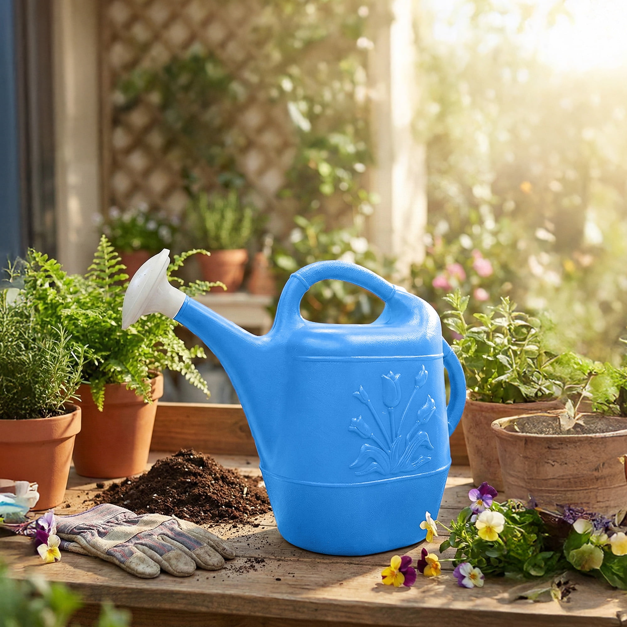 Union Products 63066 2 Gallon Garden Plastic Watering Can, Caribbean Blue
