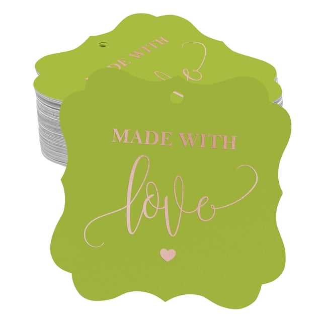 Inkdotpot Pack Of 100 Real Rose Gold Foil Bracket Shape Paper Tags Made With Love Wedding Favor Hang Tags