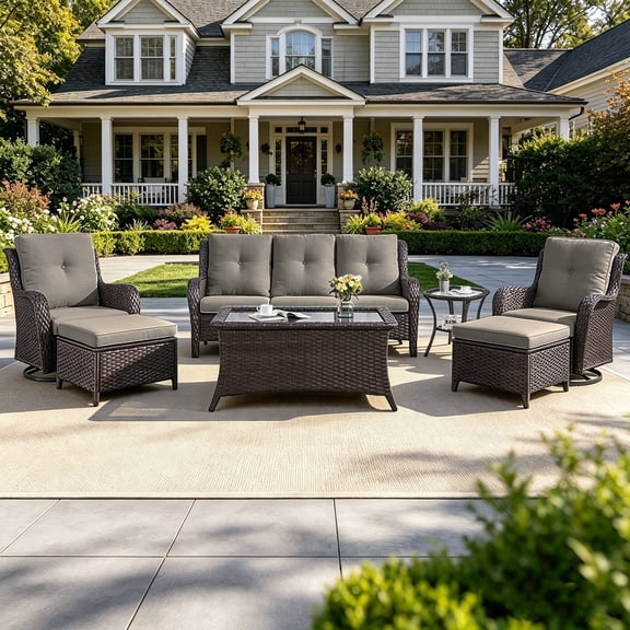 POCASSY 7 Pieces Rattan Sofa Seating Group with Cushions
