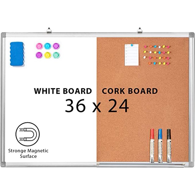 Combination Whiteboard Bulletin Cork Board, Vision Board 2023, 36 x 24