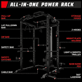 thumbnail image 2 of MITONOS Multi-Functional Squat Rack with LAT Pulldown System Exercise Power Cages with Barbell, Metal Black, 2 of 7
