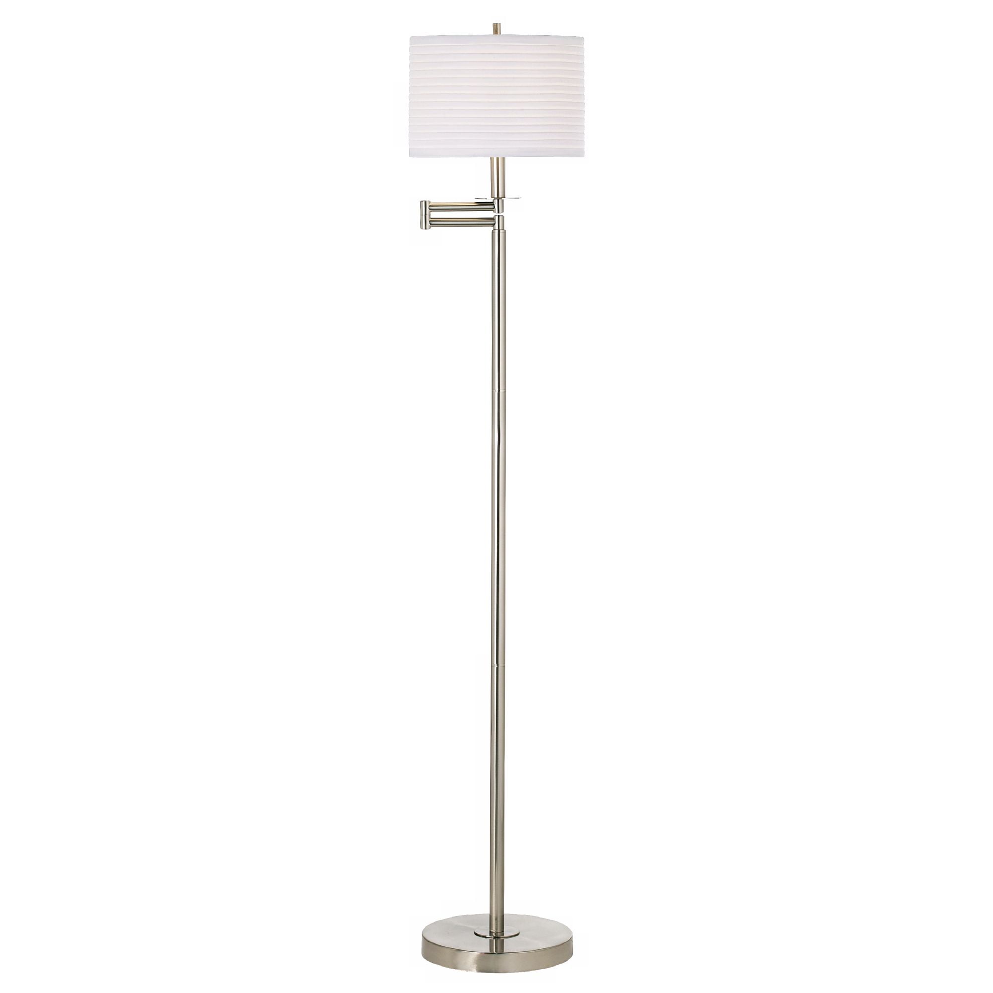 360 Lighting Brushed Nickel With White Drum Shade Swing Arm Floor Lamp