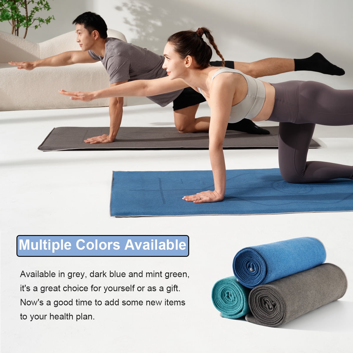 YR Yoga Mat Towel with Alignment Lines, 72''x24'' Non Slip Hot Yoga Towels for Gym Pilates with Carrying Bag, Blue
