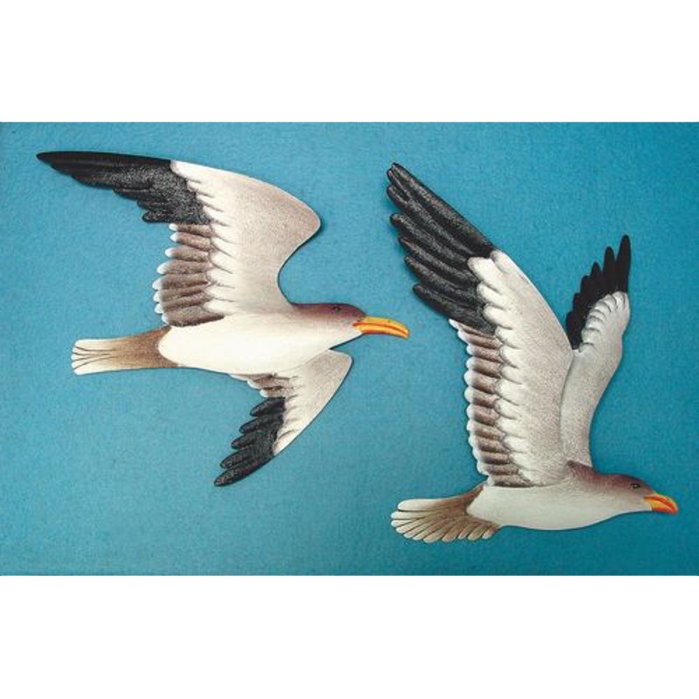 2 Metal Seagull Wall Plaques Soaring Birds Nautical Home Decor Flying