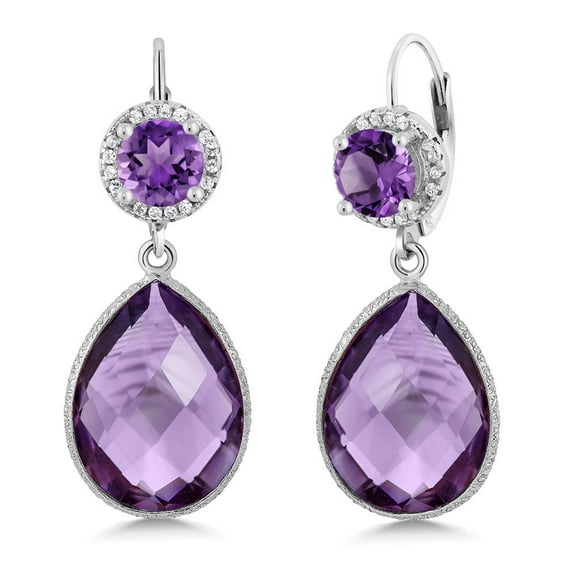 Gem Stone King 925 Sterling Silver Purple Amethyst Earrings for Women (1.40 Cttw, Gemstone Birthstone, 16X12MM Pear Shape and 6MM Round)