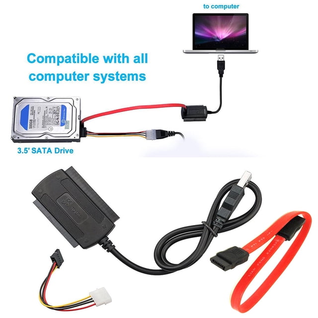 Cable adaptador Likrtyny de disco duro USB 2.0 a SATA PATA IDE con adaptador de corriente del Reino Unido