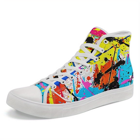 Coolcustomize Men's Plus Size Graffiti High-Top Sneakers, Vibrant Street Art Design, Hip-Hop Shoes for Casual Outdoor Wear, Hiphop Fashion, Bold Fashion Statement, Streetwear Style, Streetwear Lovers