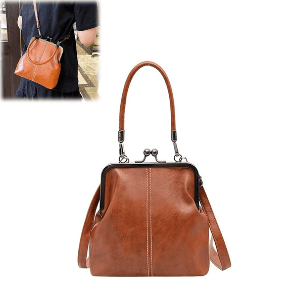 Women's Mini Kiss Lock Crossbody Bag, Vintage Small Kisslock Frame Bag Fashion PU Leather Purses and Handbags(wwx)